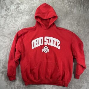 Vtg Y2k 2000s Red Russell Athletic Ohio State Buckeyes University Hoodie XXL
